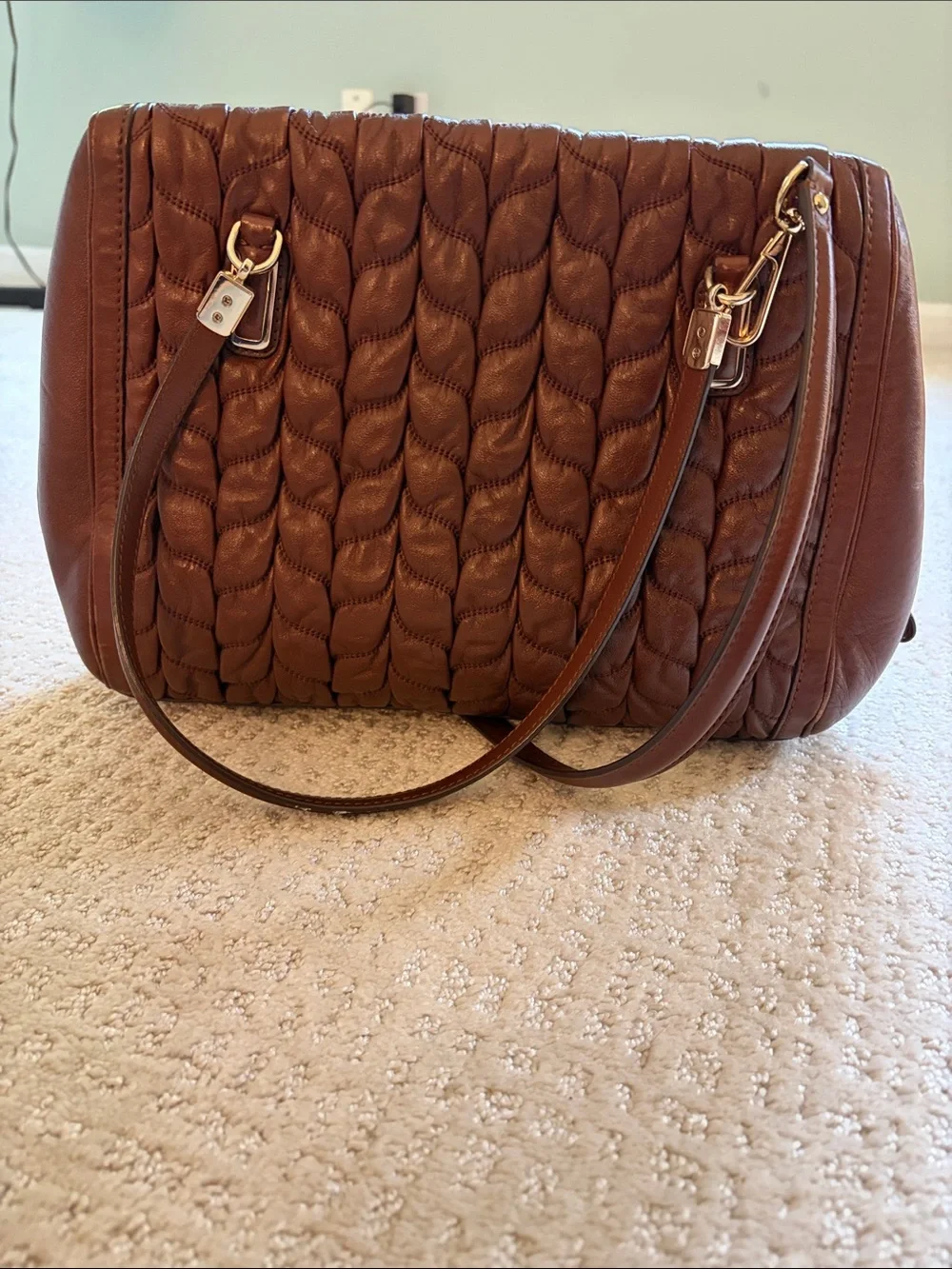 Coach Bag Madison Gathered Chevron Leather Madeline Satchel 25985 Putty